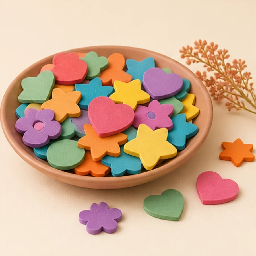 Figuras adhesivas de fomi en varios colores y formas